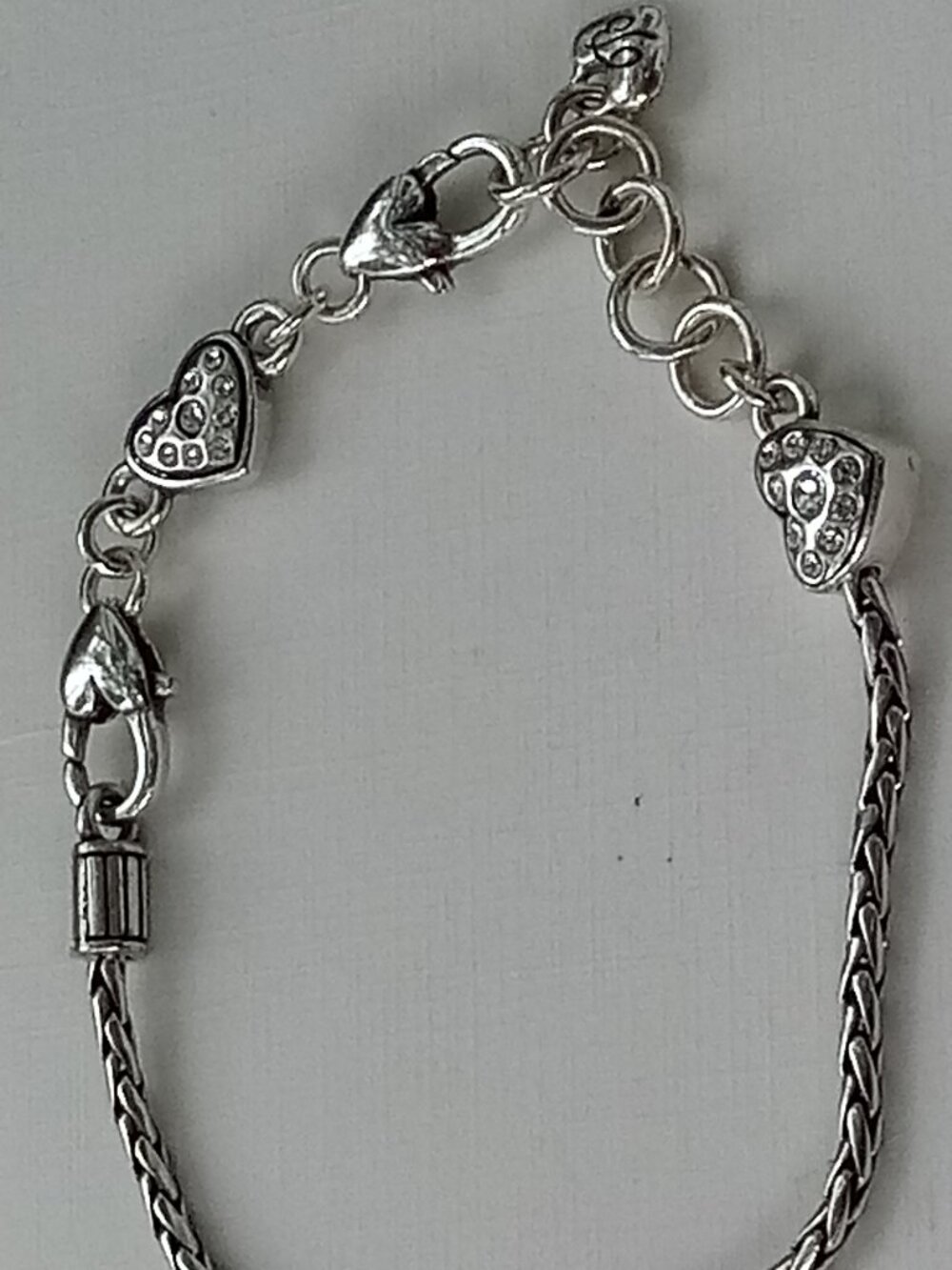 Brighton Silver Heart Charm Bracelet with Pavé Accents